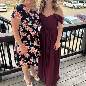 Off the Shoulder Long A-Line Chiffon Formal Bridesmaid Dress in Maroon Burgundy